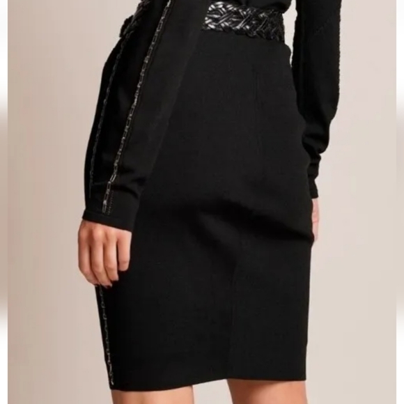 Chelsea And Walker Black Knit Chain Detail Pull On Fitted Pencil Skirt! Size XS - Picture 3 of 7